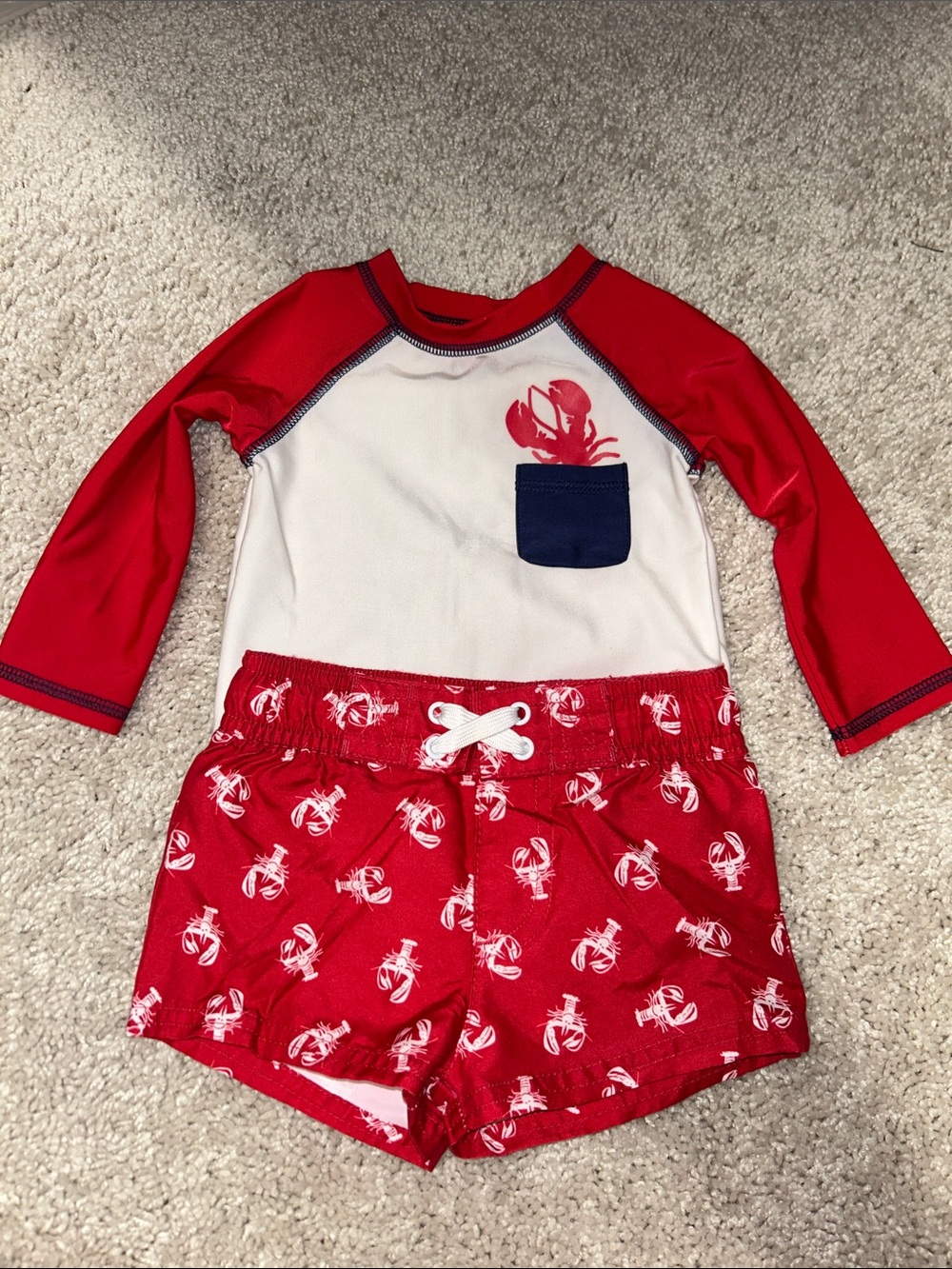 Cat & Jack Red and White Lobster Rash Guard Swim Set